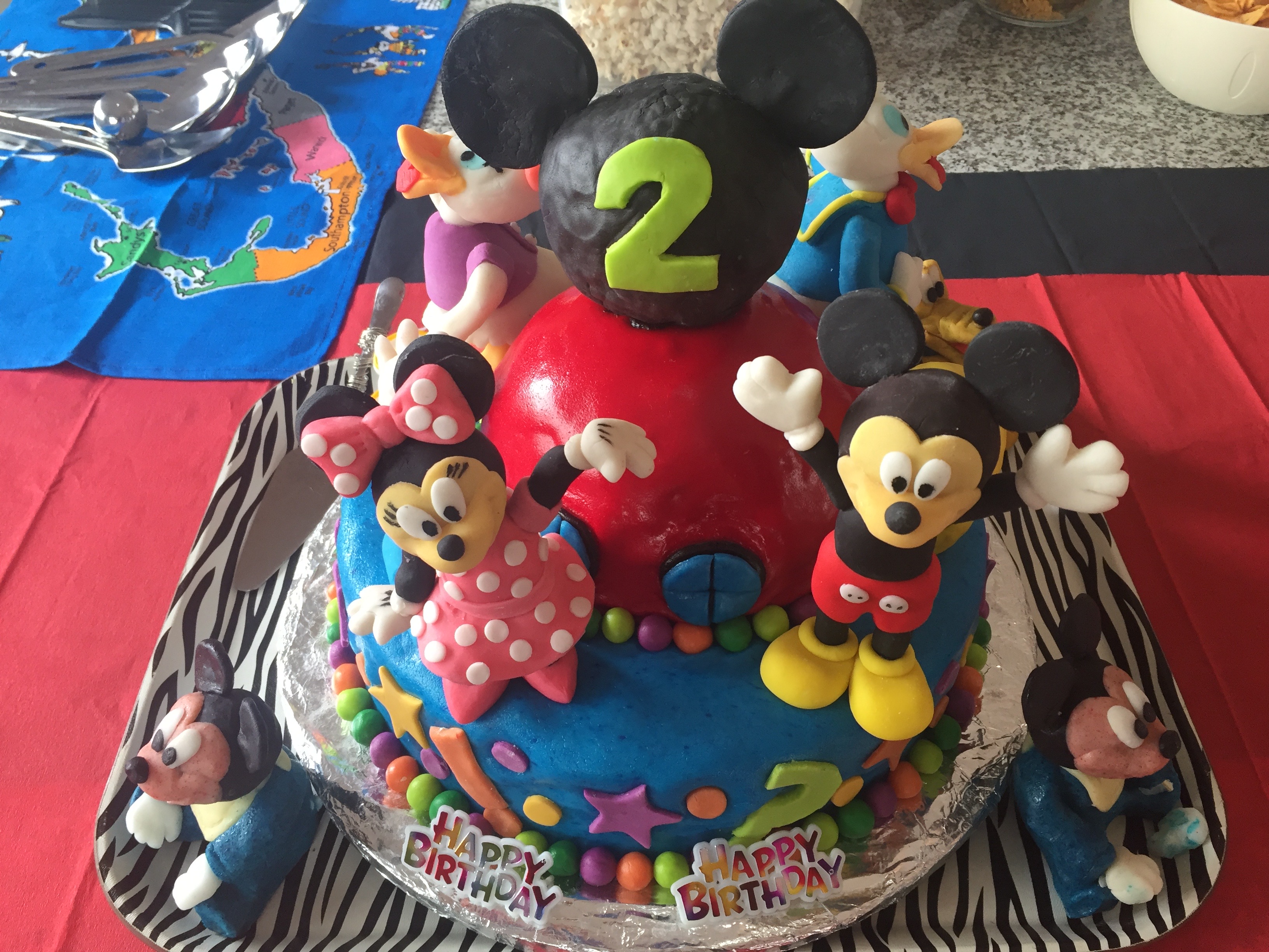 Mickey Mouse Clubhouse 2nd birthday cake with character figurines